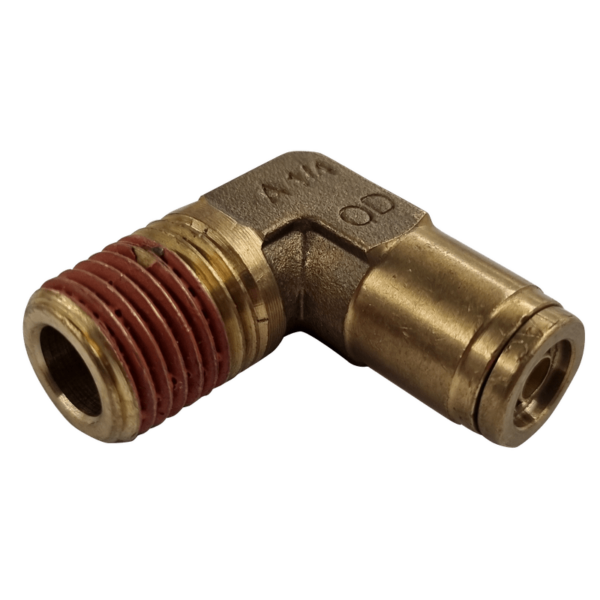 1/4 HOSE x 1/4 NPTF MALE - ELBOW 90 DEGREE - BRASS PUSH FIT BRAKE - NFP10844