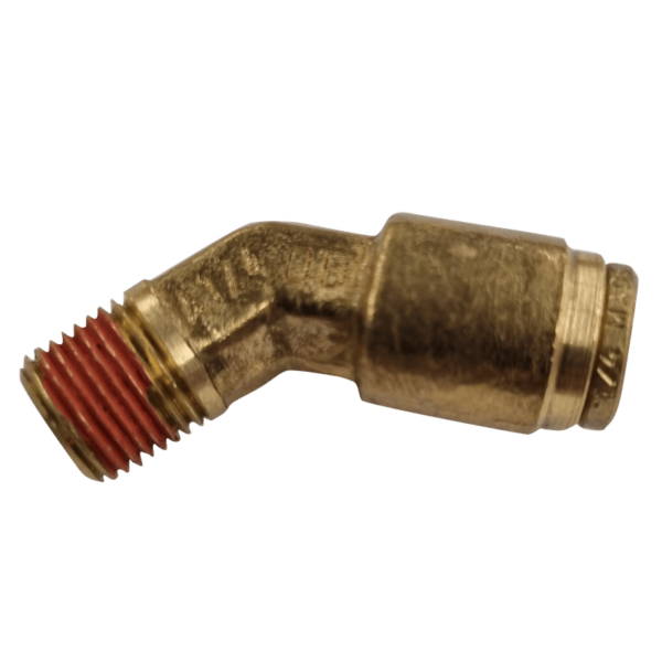 1/4 HOSE x 1/8 NPTF MALE - ELBOW 45 DEGREE - BRASS PUSH FIT BRAKE - NFP11742