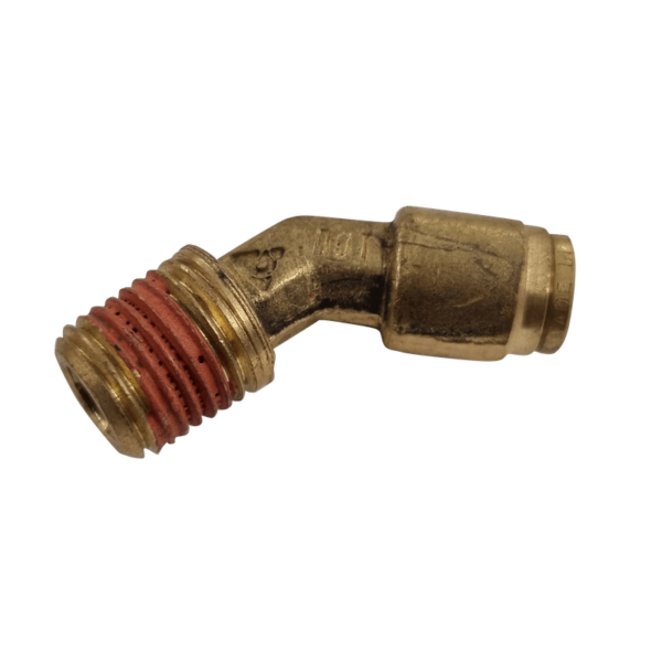 1/4 HOSE x 1/4 NPTF MALE - ELBOW 45 DEGREE - BRASS PUSH FIT BRAKE - NFP11744