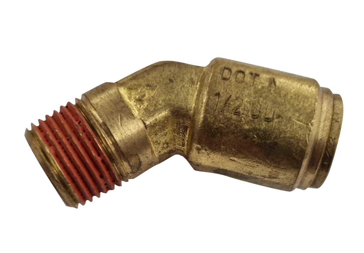 1/2 HOSE x 3/8 NPTF MALE - ELBOW 45 DEGREE - BRASS PUSH FIT BRAKE - NFP11786
