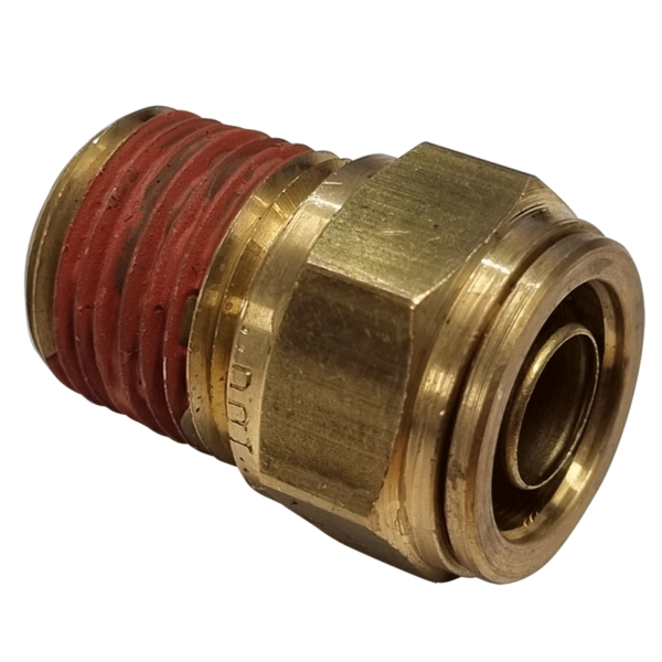 5/8 HOSE x 1/2 NPTF MALE - STRAIGHT MALE CONNECTOR - BRASS PUSH FIT BRAKE - NFP105108