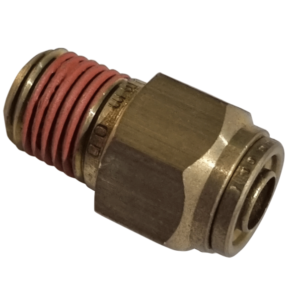 10mm HOSE x 1/4 NPTF MALE - STRAIGHT MALE CONNECTOR - BRASS PUSH FIT BRAKE - NFP10510M4
