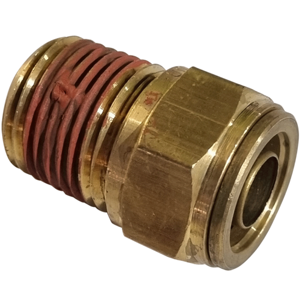 10mm HOSE x 1/2 NPTF MALE - STRAIGHT MALE CONNECTOR - BRASS PUSH FIT BRAKE - NFP10510M8