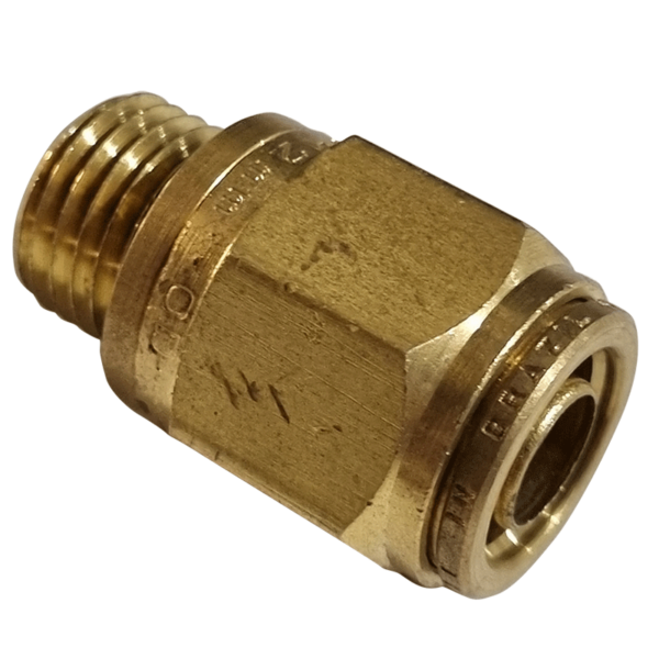 12mm HOSE x M14 METRIC MALE - STRAIGHT MALE CONNECTOR - BRASS PUSH FIT BRAKE - NFP10512M14M