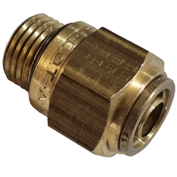 12mm HOSE x M16 METRIC MALE - STRAIGHT MALE CONNECTOR - BRASS PUSH FIT BRAKE - NFP10512M16M