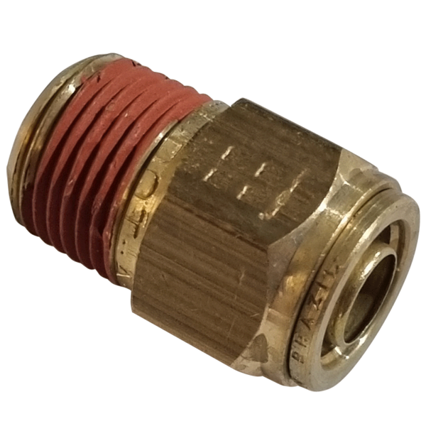 12mm HOSE x 3/8 NPTF MALE - STRAIGHT MALE CONNECTOR - BRASS PUSH FIT BRAKE - NFP10512M6