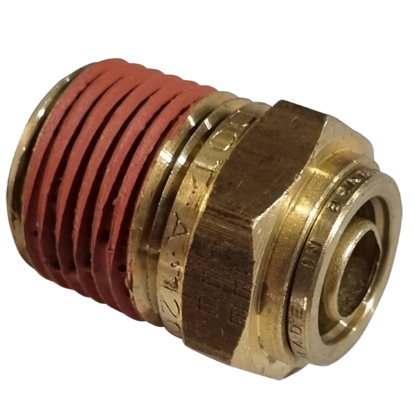 12mm HOSE x 1/2 NPTF MALE - STRAIGHT MALE CONNECTOR - BRASS PUSH FIT BRAKE - NFP10512M8