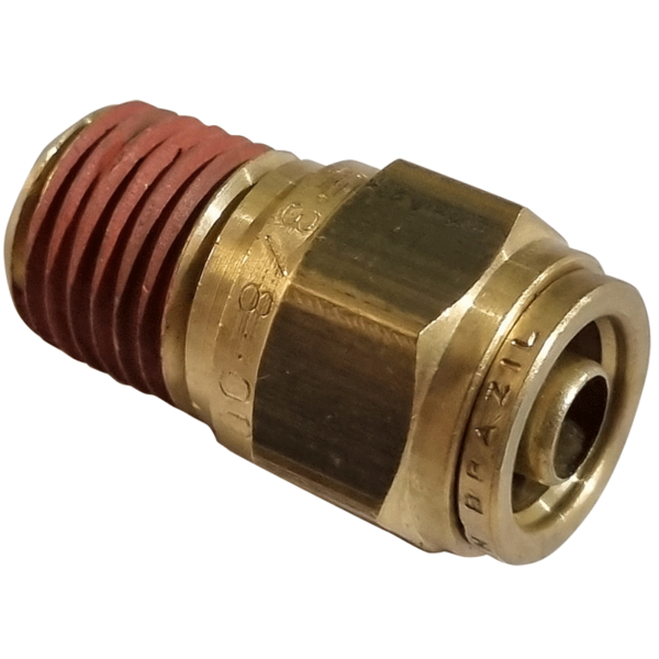3/8 HOSE x 1/4 NPTF MALE - STRAIGHT MALE CONNECTOR - BRASS PUSH FIT BRAKE - NFP10564