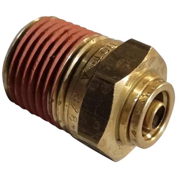 3/8 HOSE x 1/2 NPTF MALE - STRAIGHT MALE CONNECTOR - BRASS PUSH FIT BRAKE - NFP10568