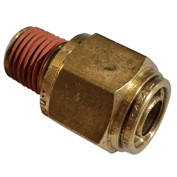 1/2 HOSE x 1/4 NPTF MALE - STRAIGHT MALE CONNECTOR - BRASS PUSH FIT BRAKE - NFP10584
