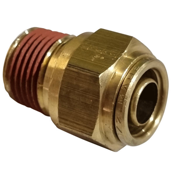 1/2 HOSE x 3/8 NPTF MALE - STRAIGHT MALE CONNECTOR - BRASS PUSH FIT BRAKE - NFP10586