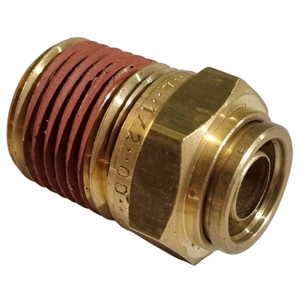 1/2 HOSE x 1/2 NPTF MALE - STRAIGHT MALE CONNECTOR - BRASS PUSH FIT BRAKE - NFP10588