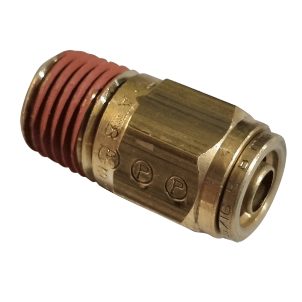 8mm HOSE x 1/4 NPTF MALE - STRAIGHT MALE CONNECTOR - BRASS PUSH FIT BRAKE - NFP1058M4