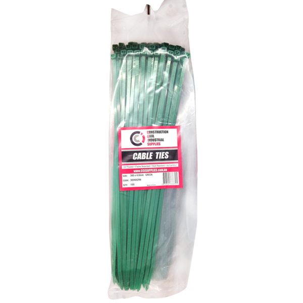 Cable Tie - Green - 300mm X 4.5mm UV - 100 pack - 30045GRN