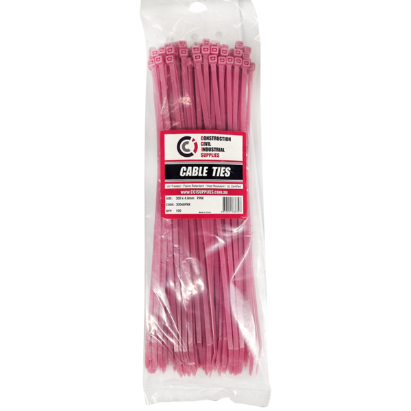 Cable Tie - Pink - 300mm X 4.5mm UV - 100 Pack - 30045PINK