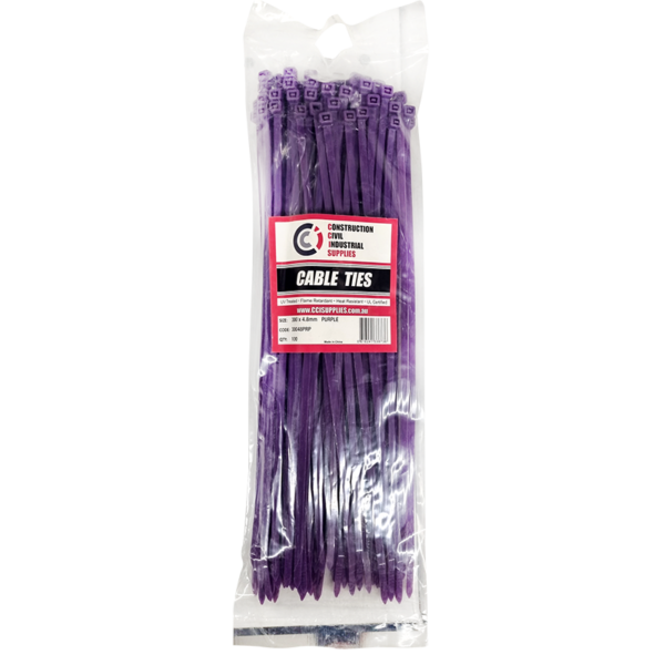 Cable Tie - Purple - 300mm X 4.5mm UV - 100 Pack - 30045PPLE